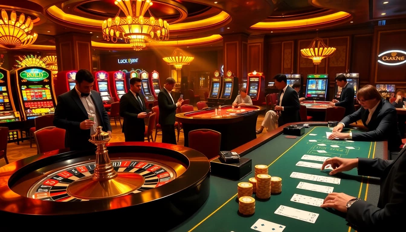 Roulette excitement and vibrant gaming at https://luck8f.jpn.com/ showcasing stylish gamblers and dynamic betting action.