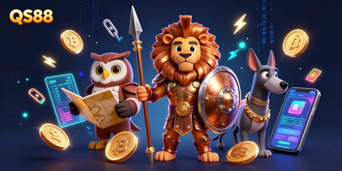 Hình ảnh minh họa QS88 với sư tử Spartan trong khung cảnh casino hoạt hình