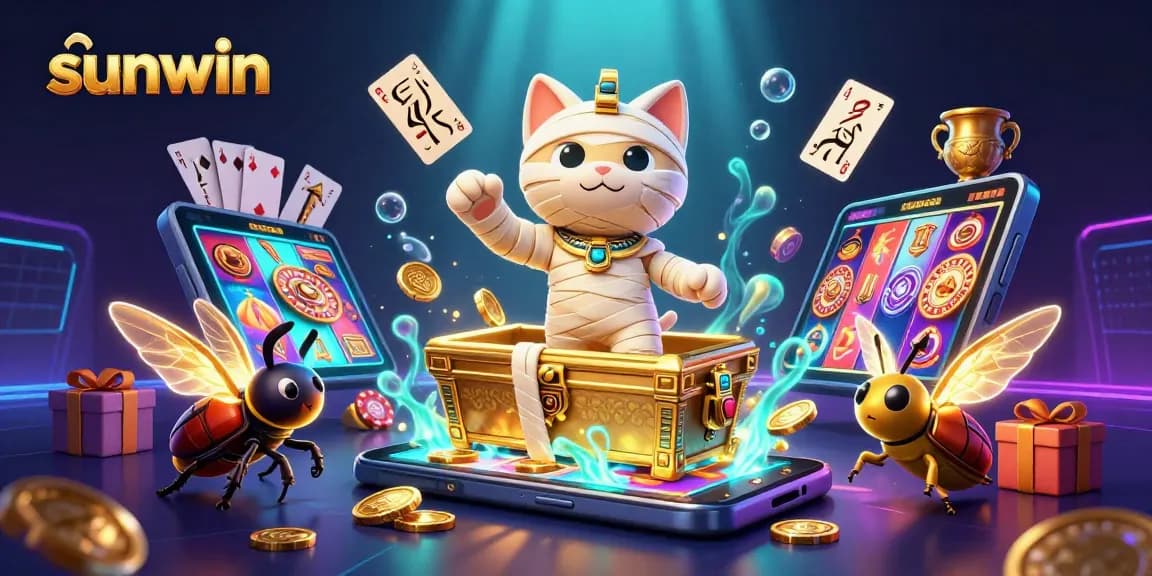 Engage in vibrant casino adventures with sunwin's thrilling mummy cat and scarab beetle characters.
