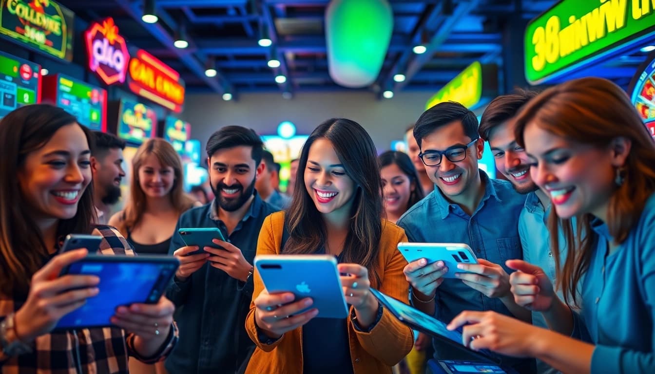 Excited players enjoying online games at 98winwin.live in a vibrant digital interface.