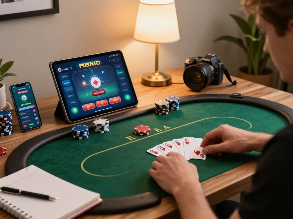 cm88 online poker action in a cozy living room, showcasing strategic betting with chips.