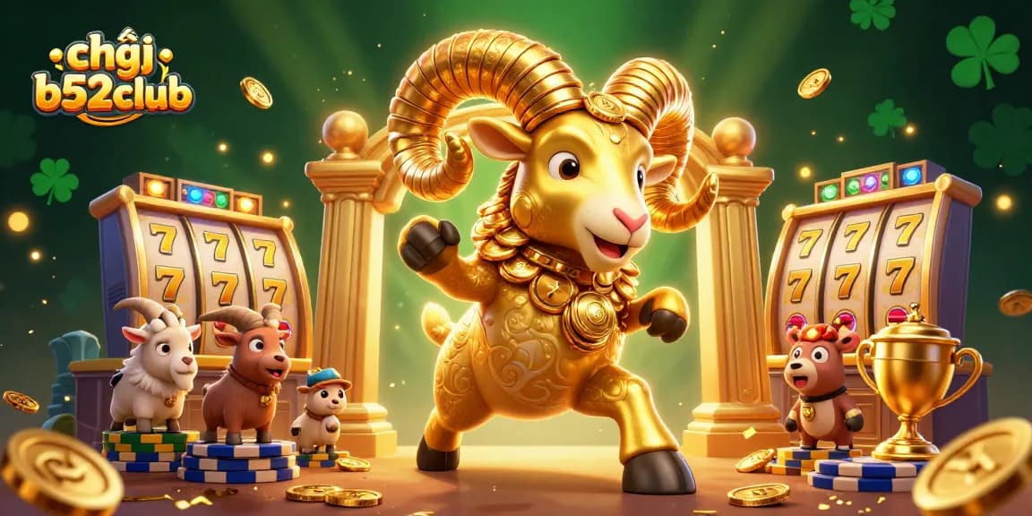 Engage in chơi b52club with an epic golden ram amid dynamic casino elements.