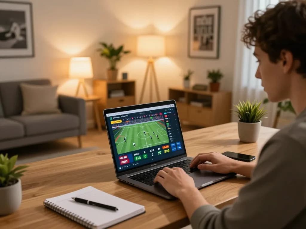 Person engaging in online sports betting at home, focused on n188 strategies for better odds and bankroll management