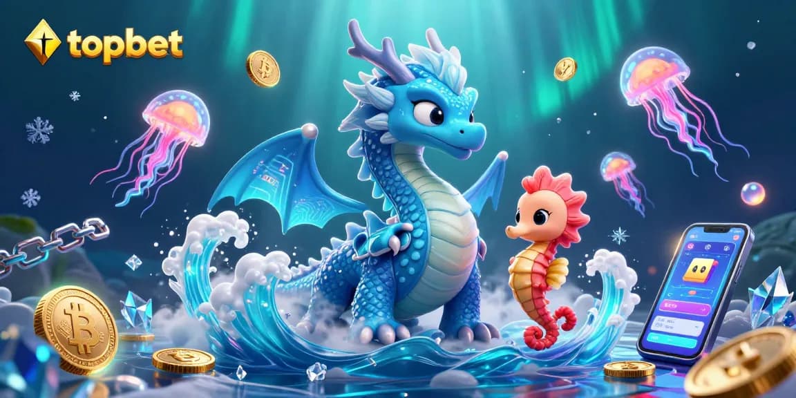Experience topbet's vibrant underwater world with a dragon, seahorse knight, and neon jellyfish in a thrilling casino atmosphere.