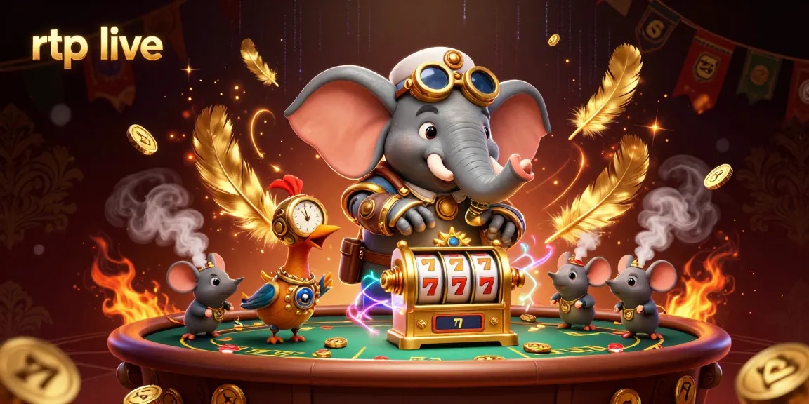 Engage with rtp live slots action featuring a steampunk elephant and vibrant gameplay elements.