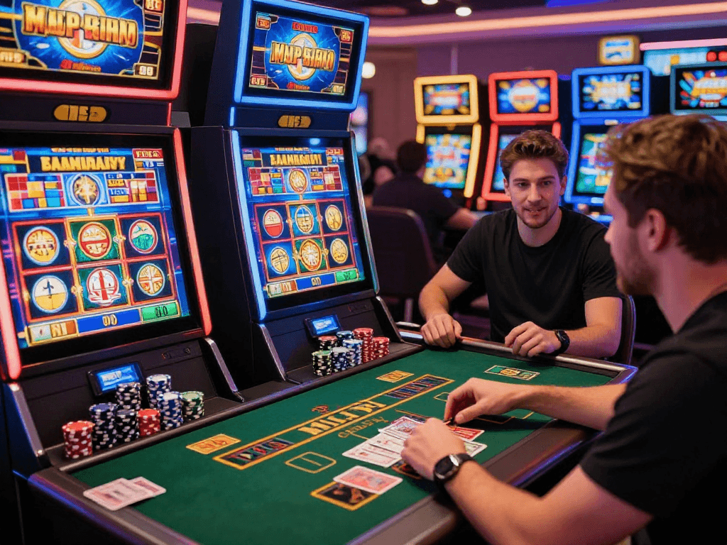 Online casino experience with players enjoying games at non-GamStop casinos featured at https://neccr.org.uk, showcasing vibrant atmosphere and thrilling gameplay.