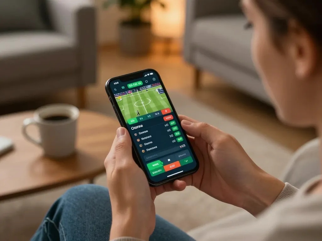 Bongdalu user checking live odds on smartphone while placing sports bets at home.
