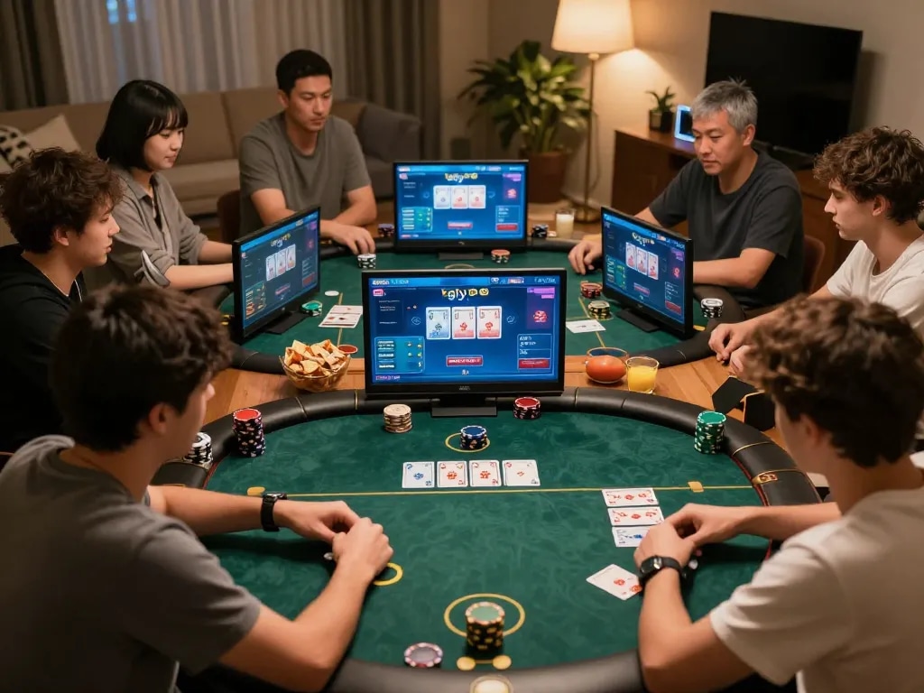 Gamble and strategize on gfly88 platform with home setup for online poker game.