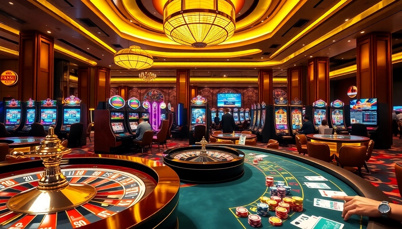 Experience the thrill of gaming at F168.COM with vibrant casino elements and luxury decor.