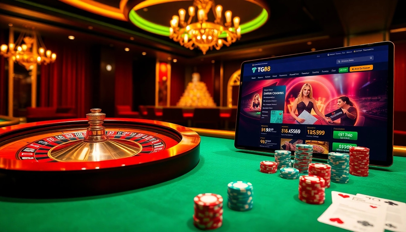 Experience thrilling online gaming at https://tg88-casino.com/ with roulette, poker chips, and digital bets.