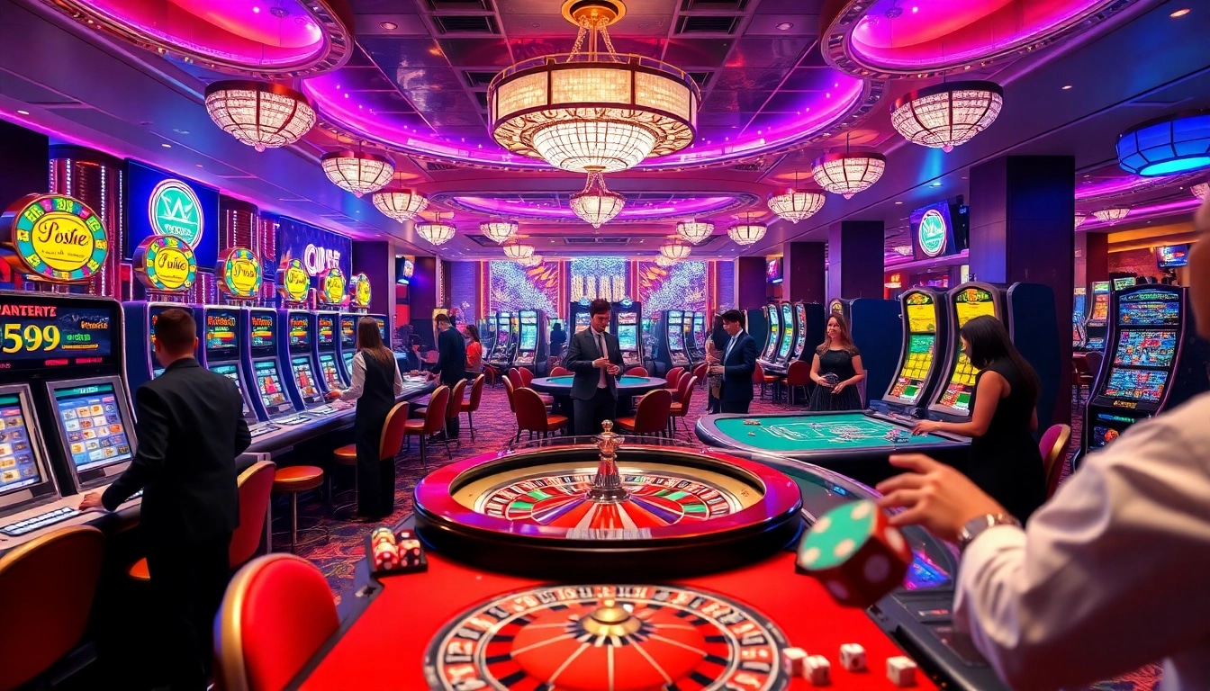 Players enjoying high-stakes games in a vibrant casino scene featuring 88i-inspired elements.