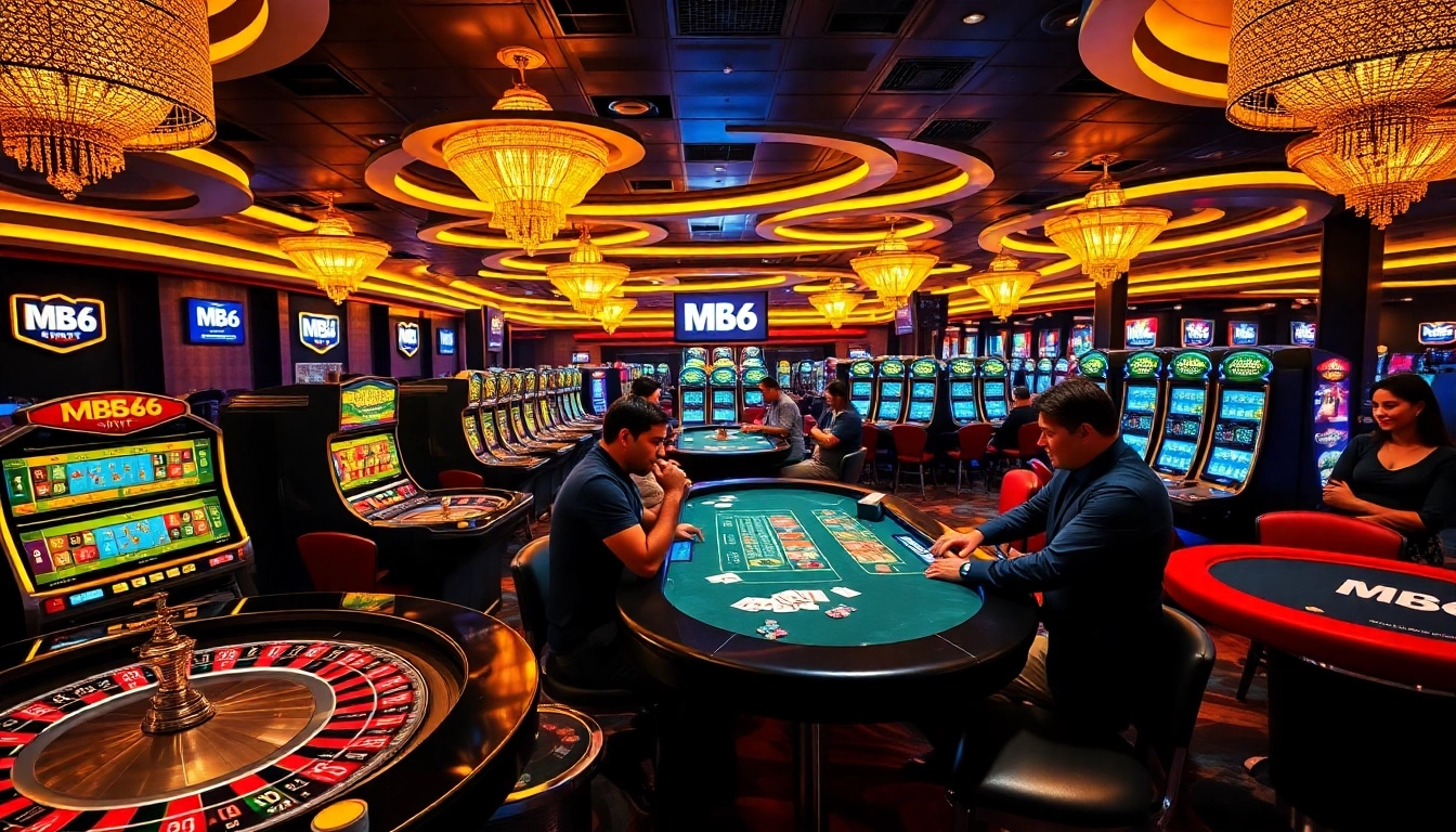 Experience the thrilling atmosphere of mb66.nyc at a top-tier casino featuring vibrant gaming tables and players.