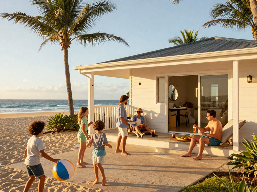 Airbnb management Gold Coast family enjoying their vacation at a beach house.
