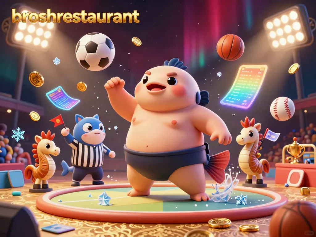 Experience broshrestaurant's vibrant blowfish-themed casino, featuring lively characters and sports betting elements.