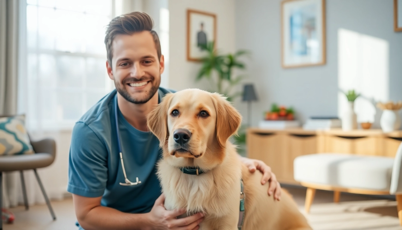 Psychologist with a dog Sydney providing supportive therapy session with a client.