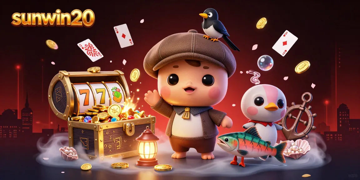 Experience thrilling games with sunwin20 - a vibrant scene featuring cartoon characters and slot game elements
