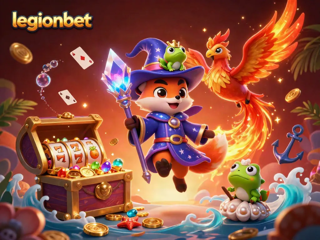 Engage with legionbet and explore thrilling casino games featured in a vibrant 3D scene.