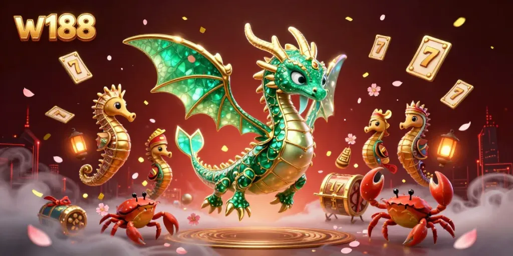 Engage in thrilling gameplay at w188 with an exciting 3D casino illustration showcasing a vibrant scene filled with dynamic gambling elements.