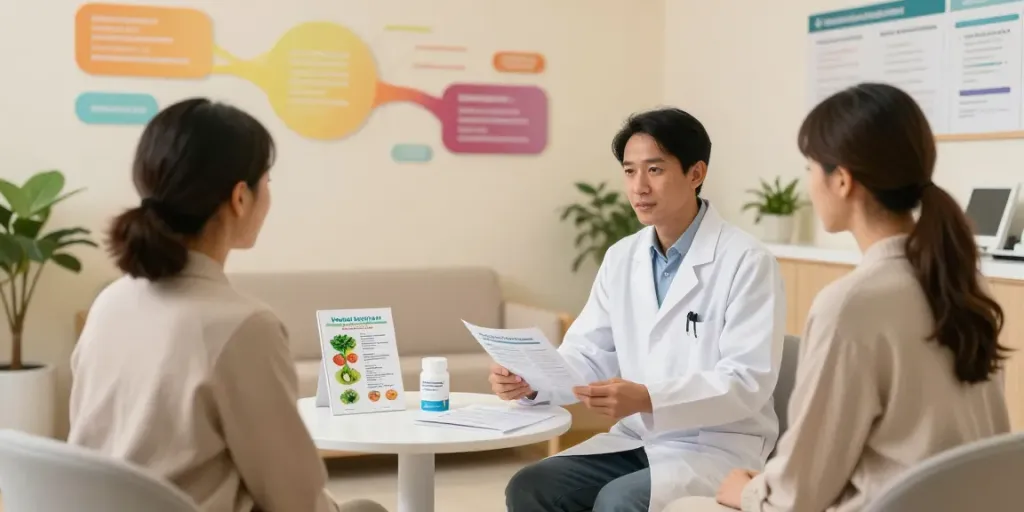 Pharmacy weight loss consultation at a health clinic with compassionate care.
