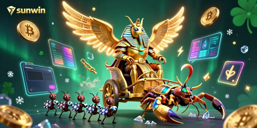 Experience high-stakes gaming with sunwin in an extravagant casino scene featuring mythical elements.