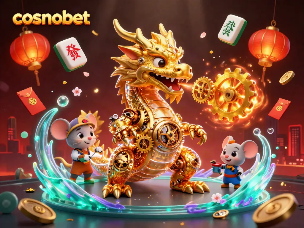 Experience thrilling wins with cosmobet as the golden dragon and engineer showcase vibrant game elements.
