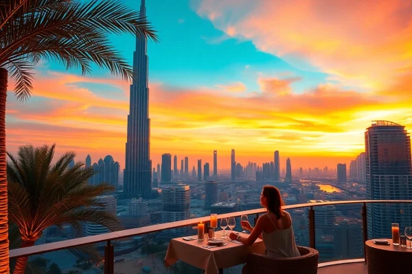 Experience luxury and adventure while traveling to Dubai, with the stunning Burj Khalifa background.