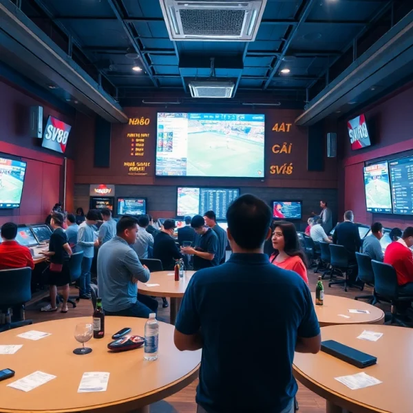Experience the excitement of Nhà Cái SV88 with enthusiastic bettors in a vibrant sports betting environment.
