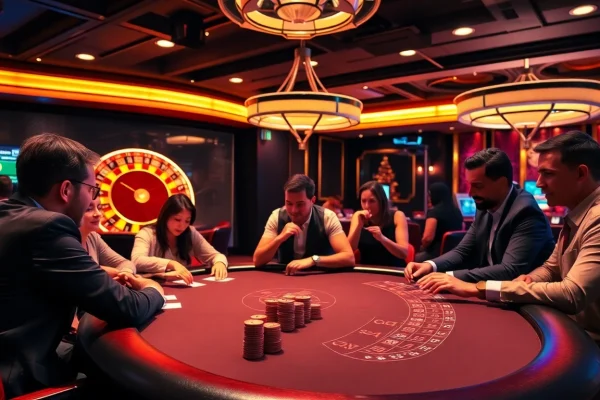 Engage in thrilling casino action with crush ai insights at a lively poker table featuring intense players and vibrant gameplay.