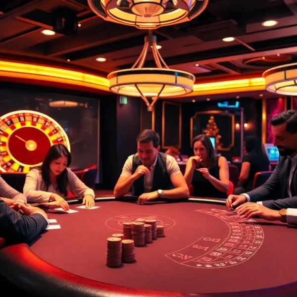 Engage in thrilling casino action with crush ai insights at a lively poker table featuring intense players and vibrant gameplay.