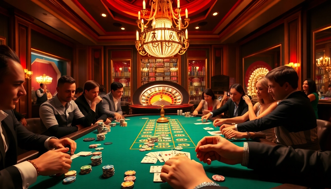 Engaging poker scene at a vibrant casino highlighting dabet hoa kỳ excitement and high-stakes gameplay.