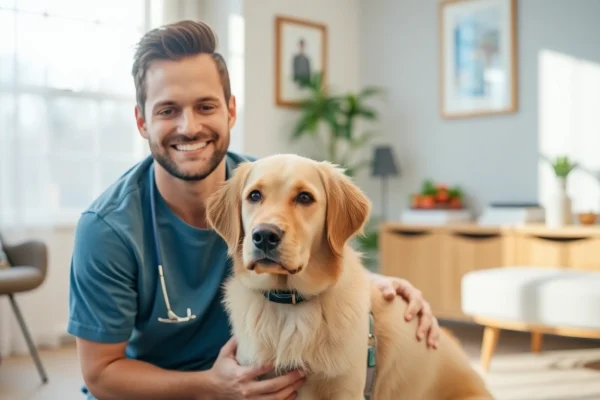 Psychologist with a dog Sydney providing supportive therapy session with a client.