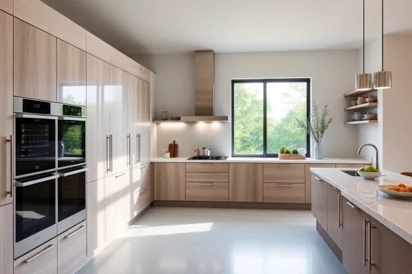 Explore уреди за вграждане in a stylish kitchen, highlighting sleek lines and modern functionality.