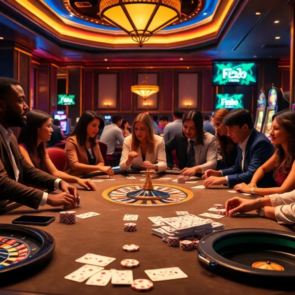 Link F168 enhances your gaming experience at the luxurious casino tables, showcasing poker and roulette excitement.