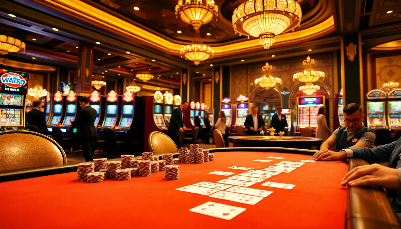 Engage in thrilling gameplay at https://u888hii.com/ with poker chips and a roulette wheel in a luxurious casino.