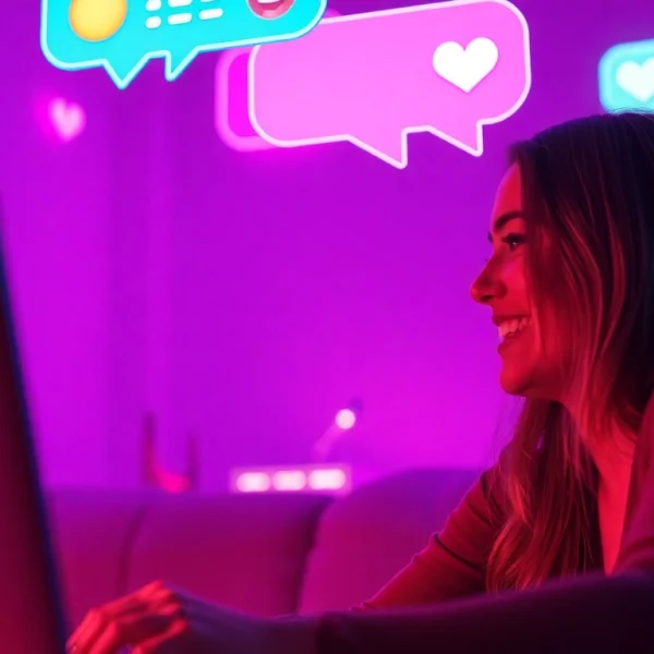 Engaging scene in a porn chat room showcasing lively conversation and playful emojis.
