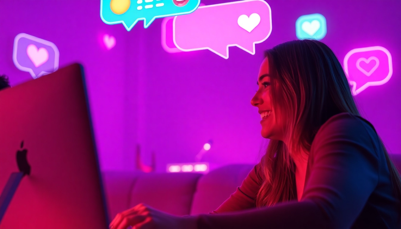 Engaging scene in a porn chat room showcasing lively conversation and playful emojis.