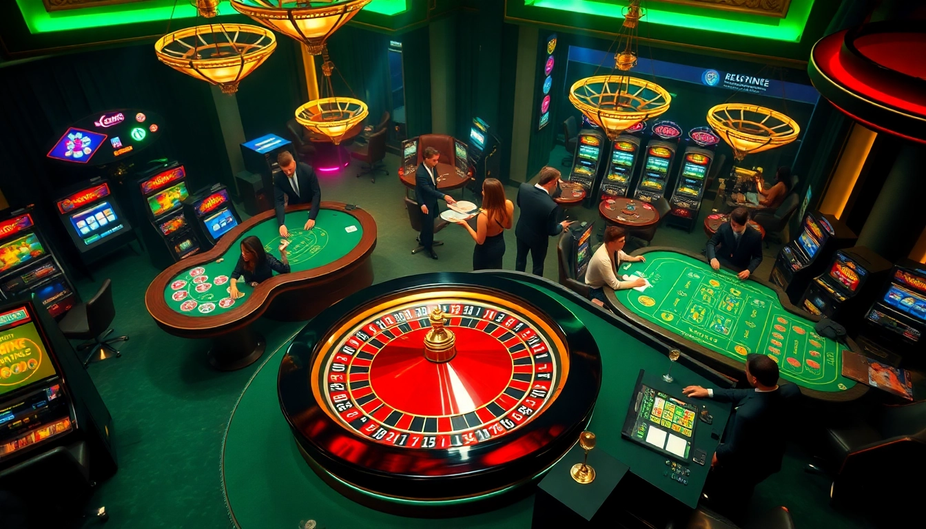 Experience the thrill of gambling at UU 88's luxurious casino with vibrant roulette wheels and elegant players.