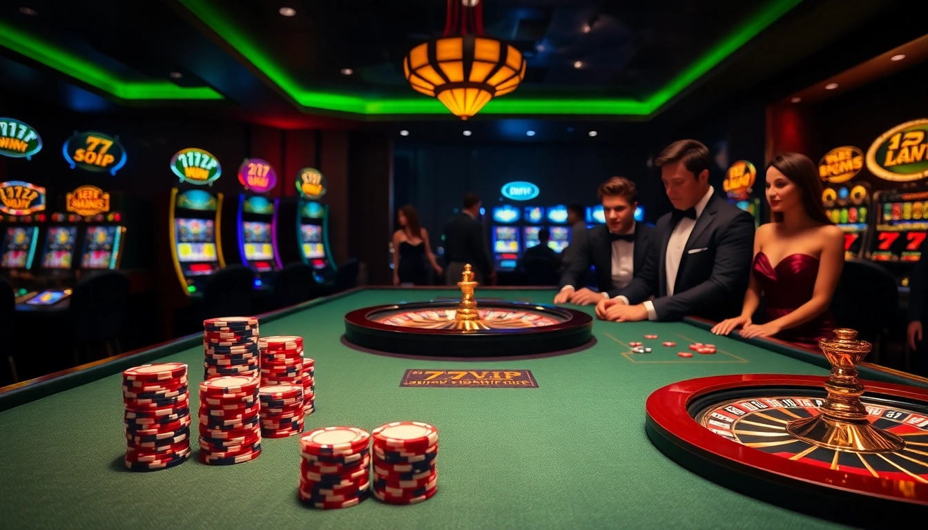 Experience the thrill of winning at the 777VIP casino with vibrant gaming tables and exciting slot machines.