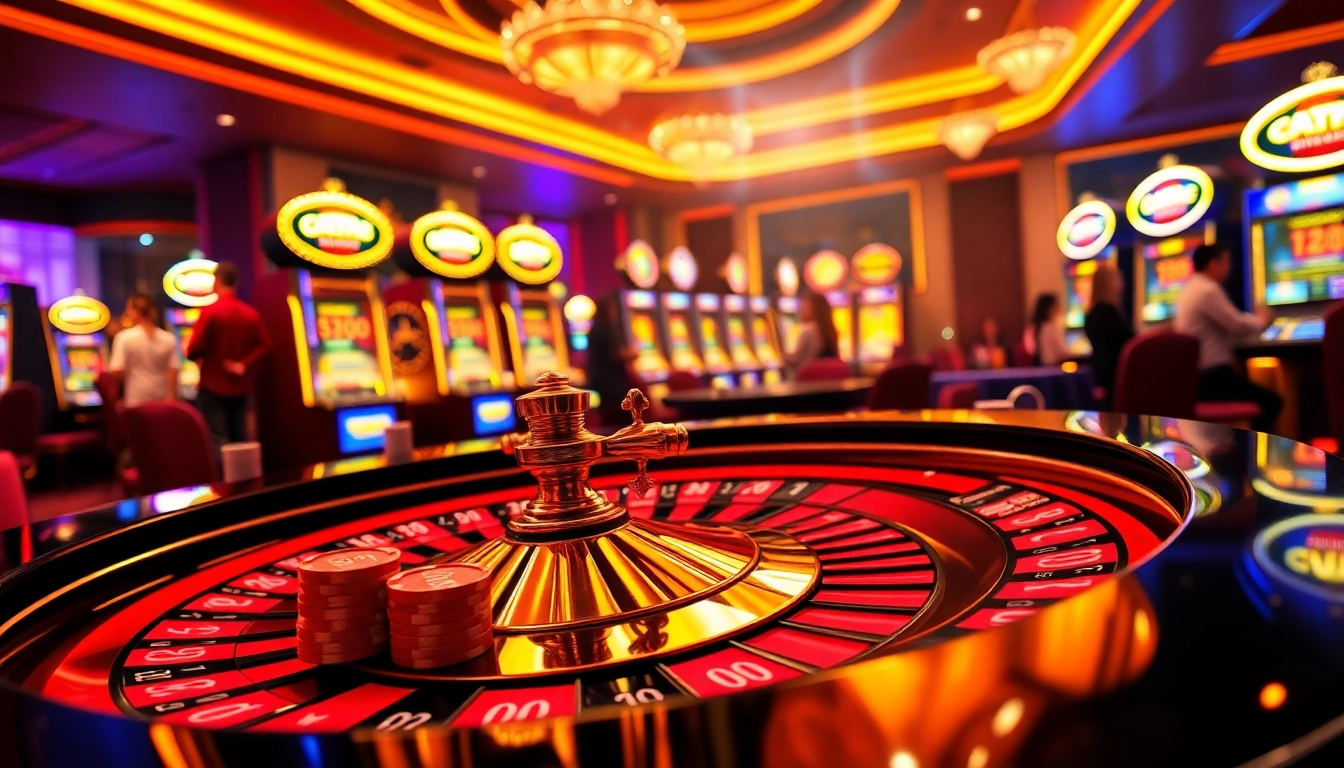 Players engaging with exciting games at MB66.COM casino, featuring roulette table and slot machines.