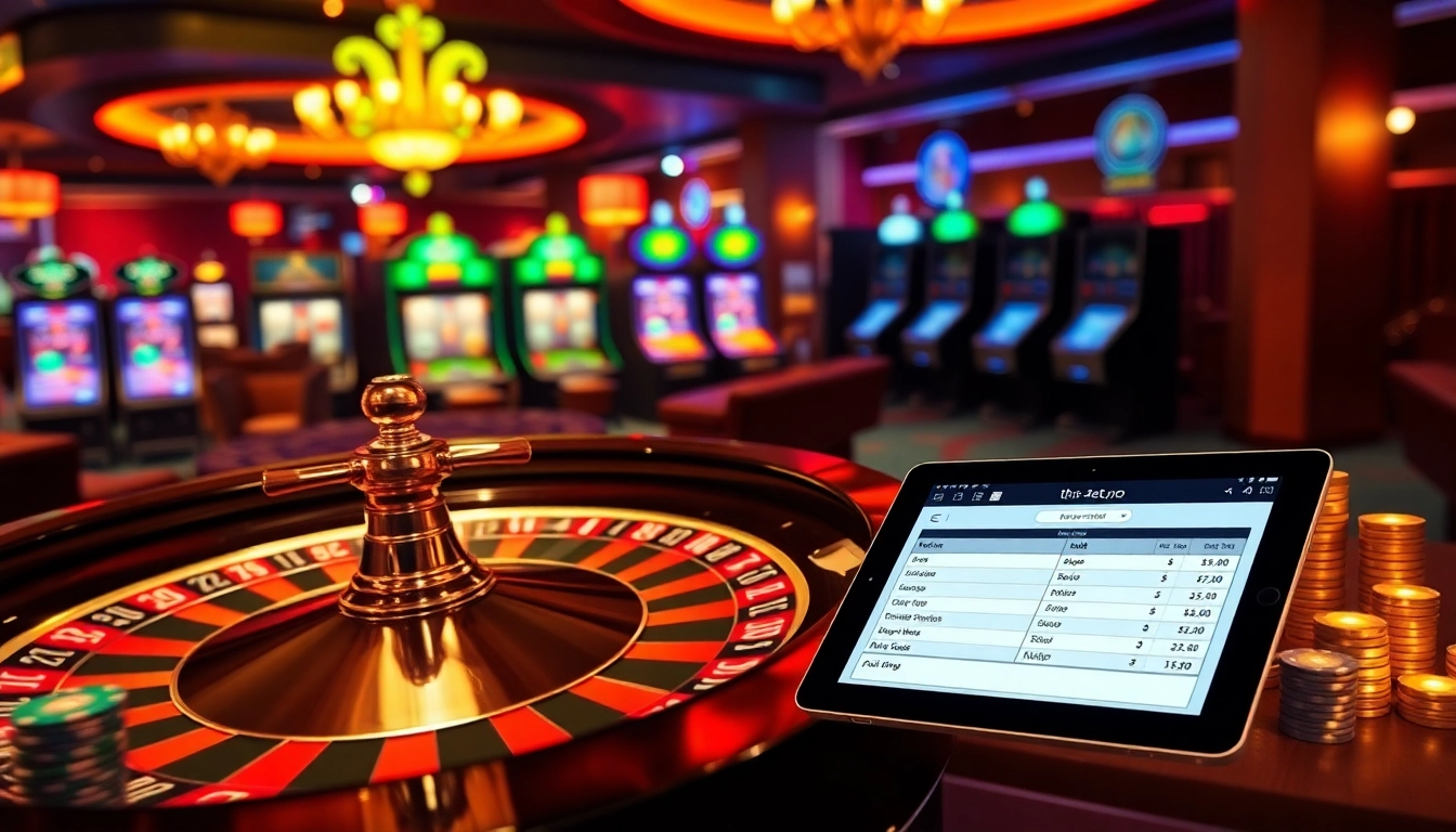 Experience the thrilling atmosphere of online gambling with https://tha-bet.pro/ showcased through vibrant casino visuals.