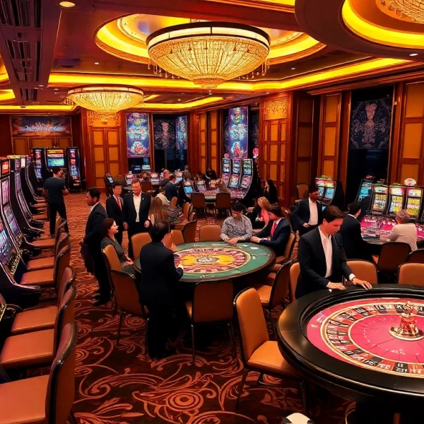 Experience the thrill of gambling at TX88 with players enjoying various games in a luxurious casino setting.