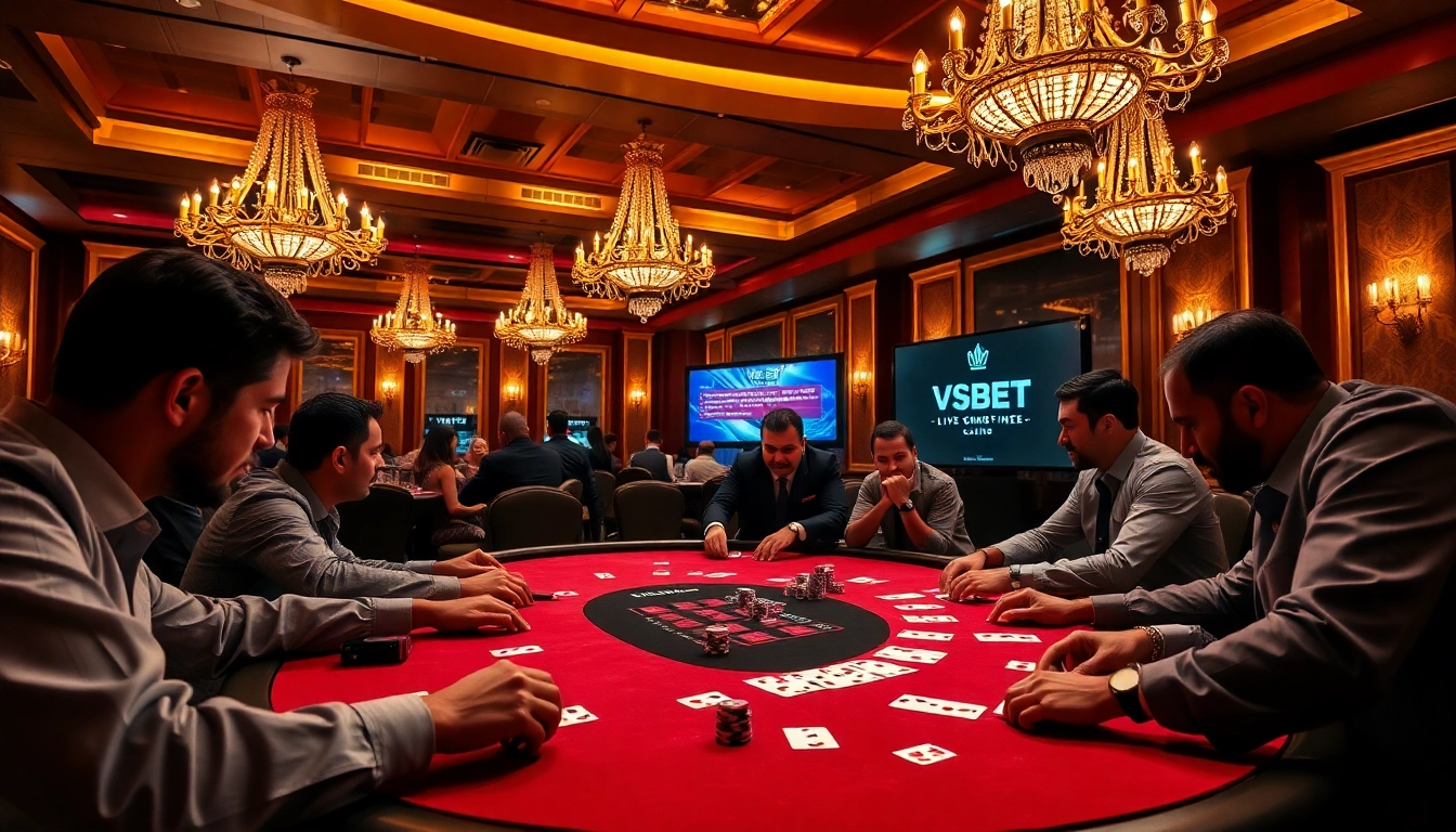 Engaged players at a VSBET poker table exemplifying excitement and professional gaming atmosphere.