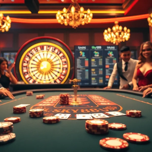 Experience the excitement of sky88 us at a high-stakes blackjack table in a luxurious casino setting.