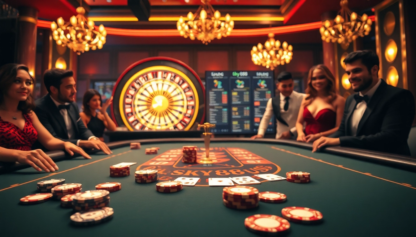 Experience the excitement of sky88 us at a high-stakes blackjack table in a luxurious casino setting.