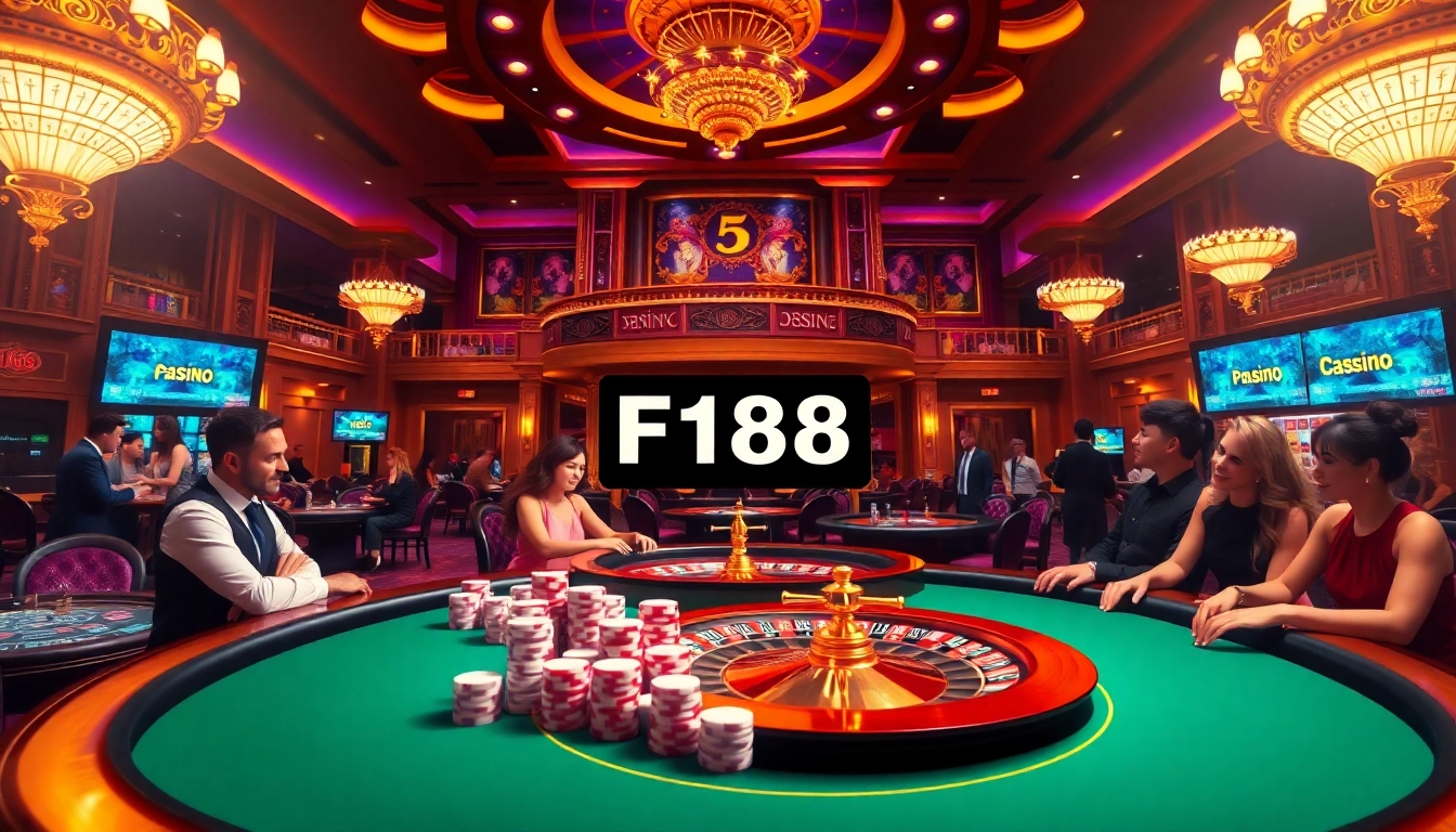 Engaging scene of players enjoying various games at the แบรนด์ F168 casino, showcasing excitement and luxury.