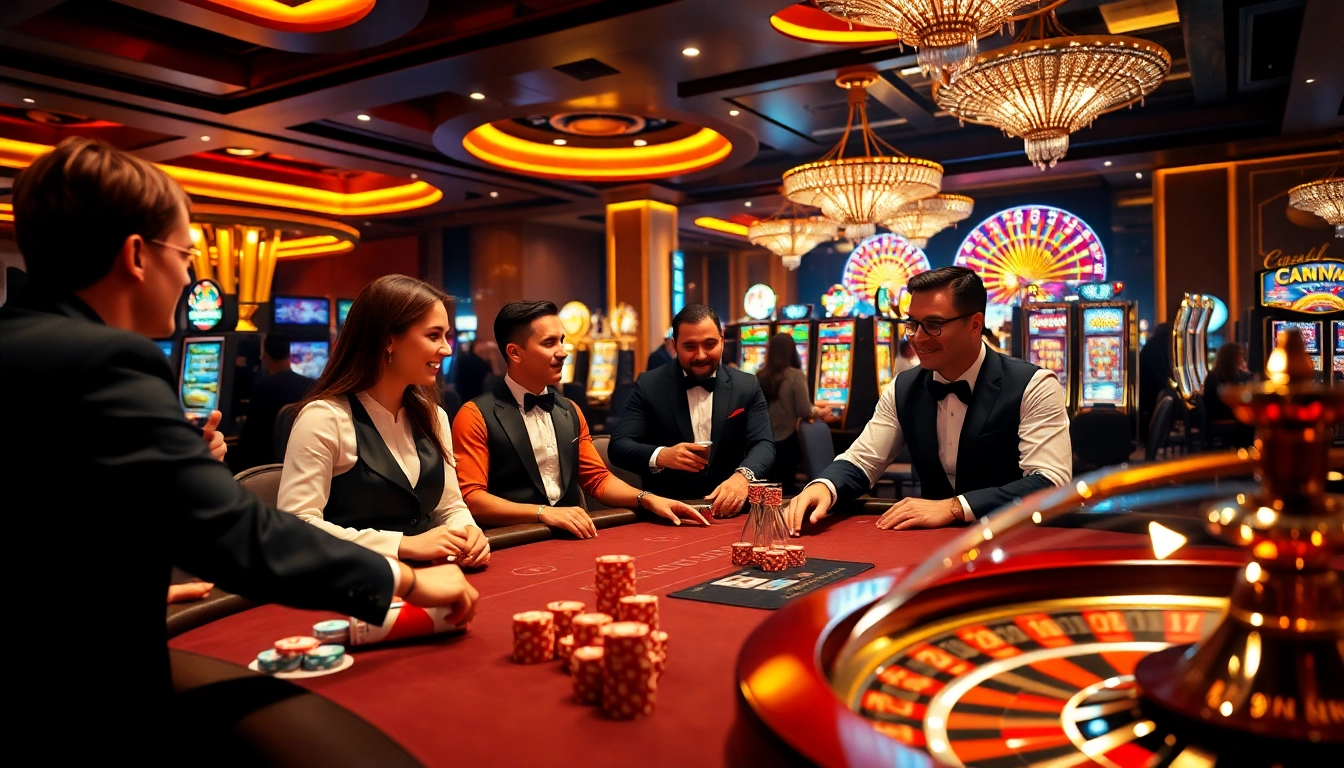 Experience the thrill of betting at nhà cái usbet with a luxurious casino scene featuring engaging dealers and vibrant games.