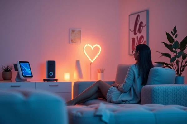Engaging scene showcasing the integration of sex AI in an intimate modern setting, emphasizing connection and technology.