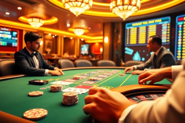 Engage in a high-stakes poker game at fb88 with vibrant chips and dynamic betting odds displayed.