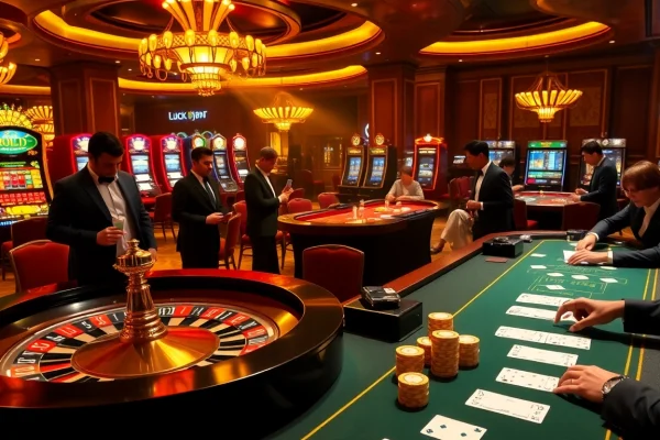 Roulette excitement and vibrant gaming at https://luck8f.jpn.com/ showcasing stylish gamblers and dynamic betting action.