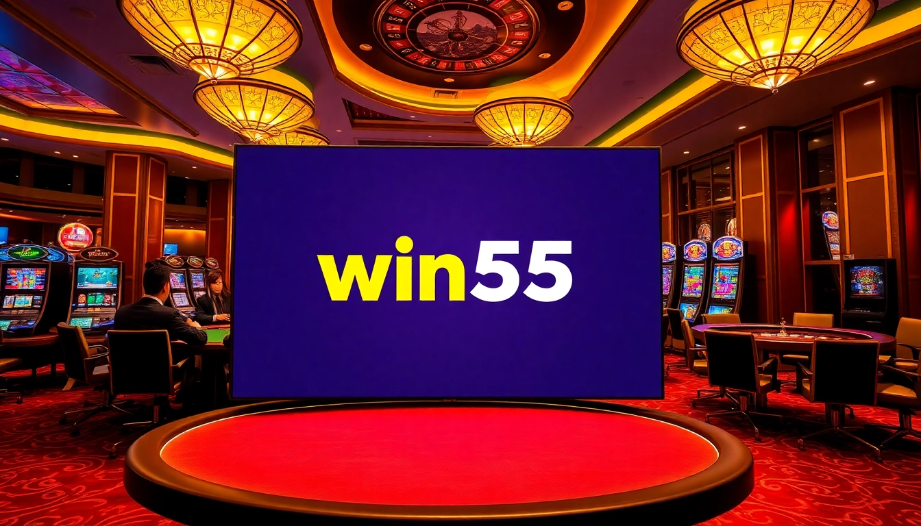 Experience the thrill of gambling with Win55 at a luxurious casino table filled with excitement.